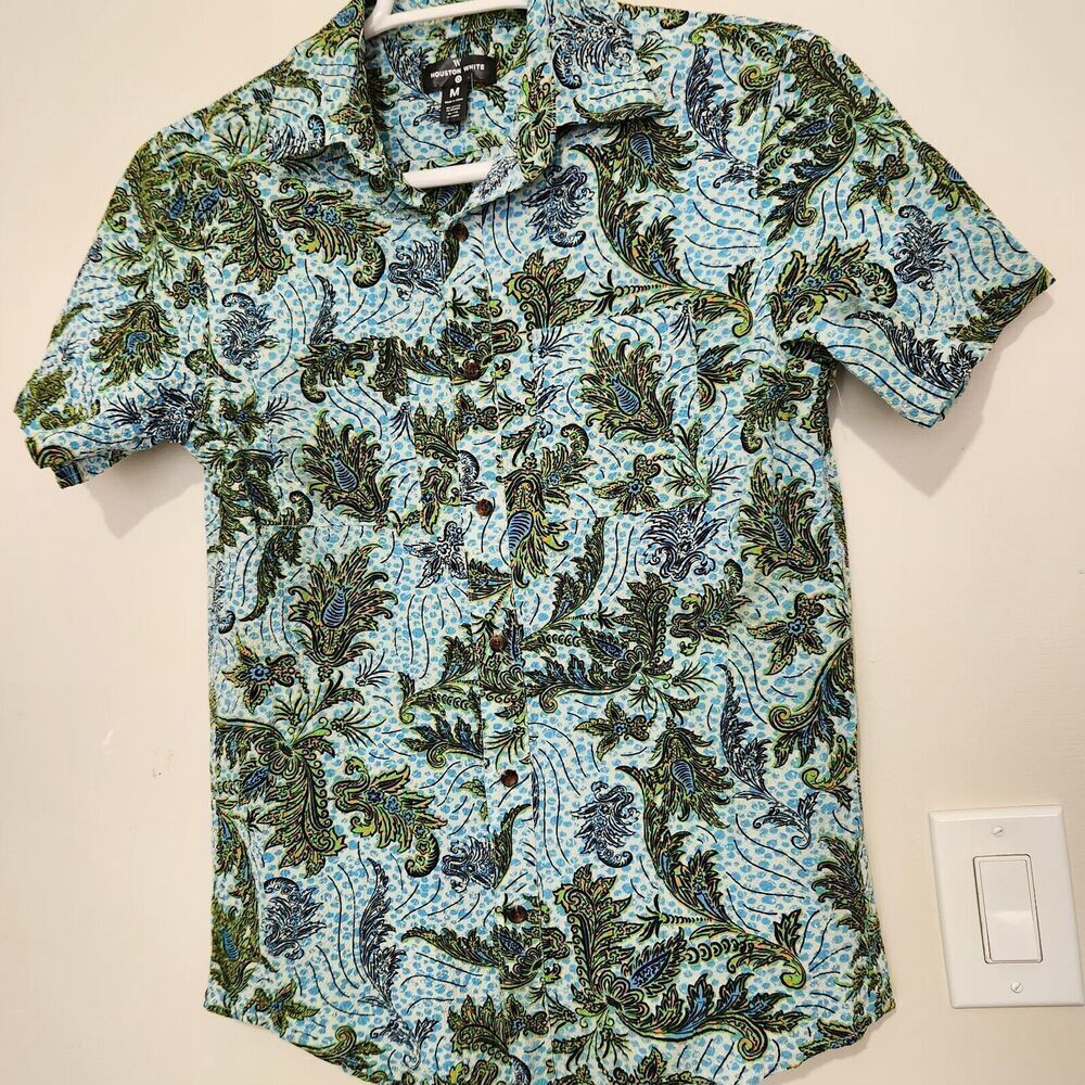 Houston White Shirt Mens Size Medium Short Sleeve Front Buttons   B8